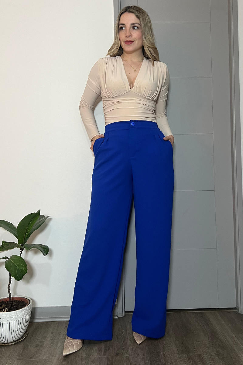 Pantalón sastrero palazzo elasticado cintura elasticada Lucky Collection
