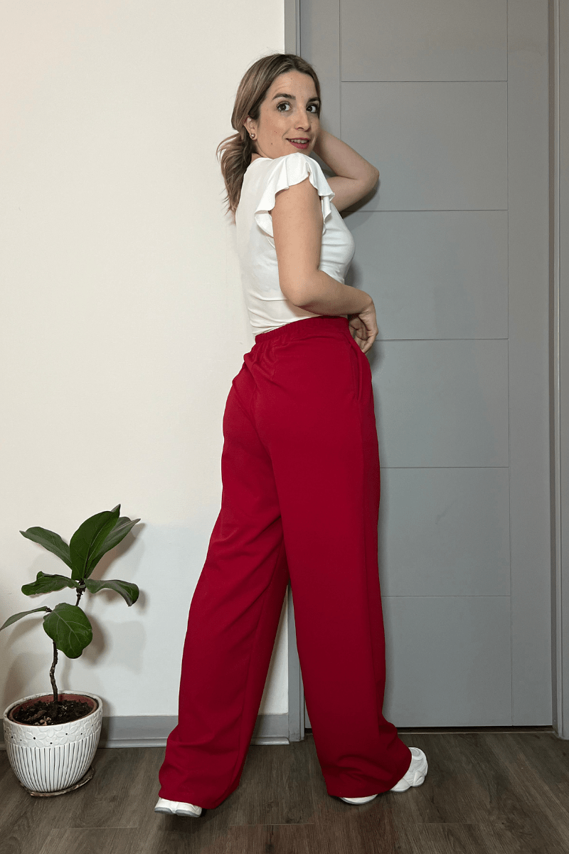 Pantalón sastrero palazzo elasticado cintura elasticada Lucky Collection