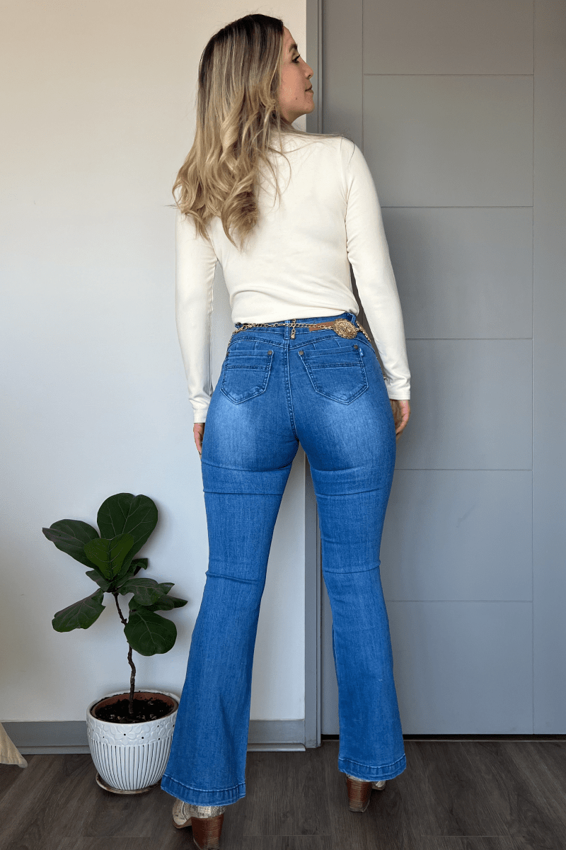 Jeans flare celeste tiro alto 3