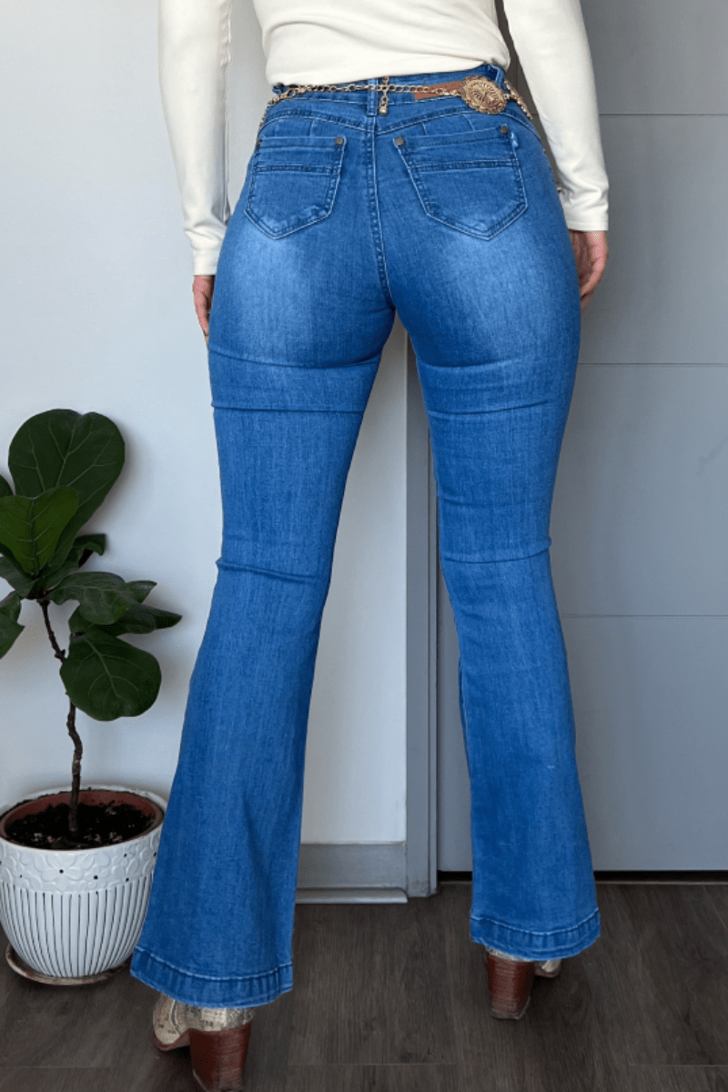 Jeans flare celeste tiro alto 3