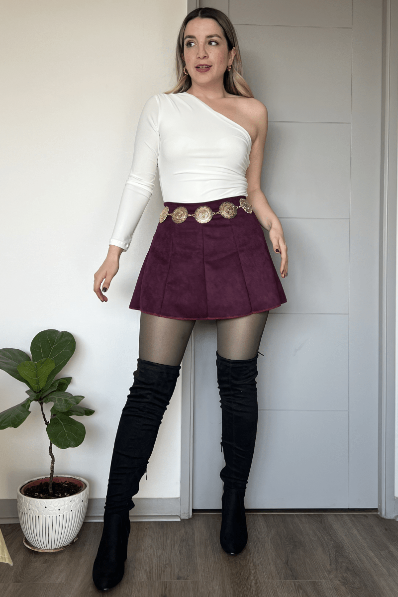 Falda short tableada de gamuza Lucky Collection