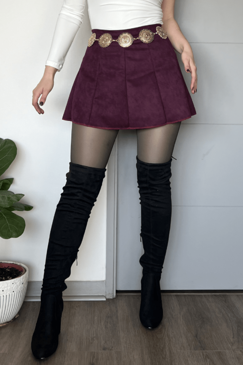 Falda short tableada de gamuza Lucky Collection