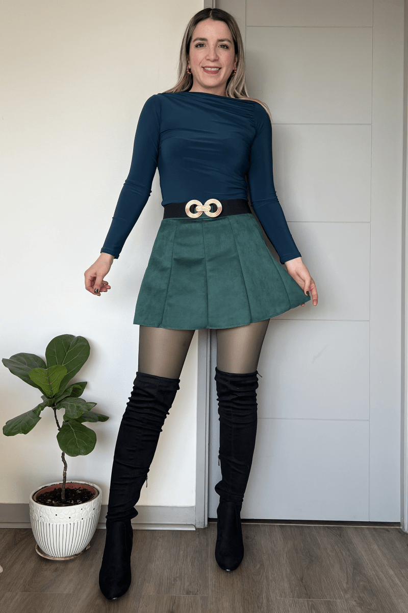 Falda short tableada de gamuza Lucky Collection