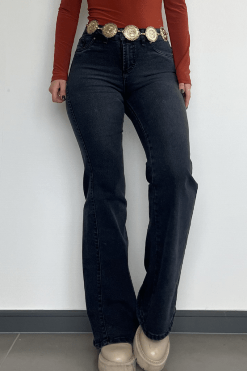Jeans flare grisaceo elasticado confección nacional