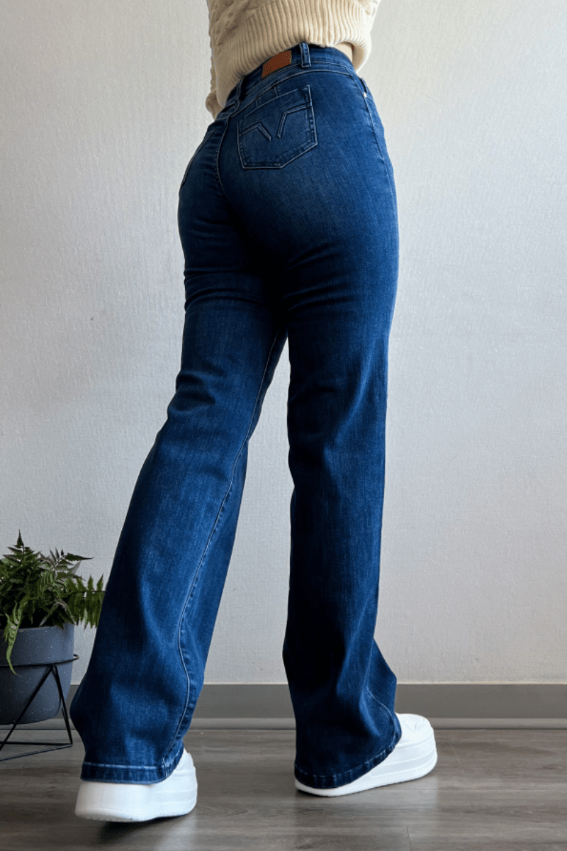 Jeans recto tiro alto premium