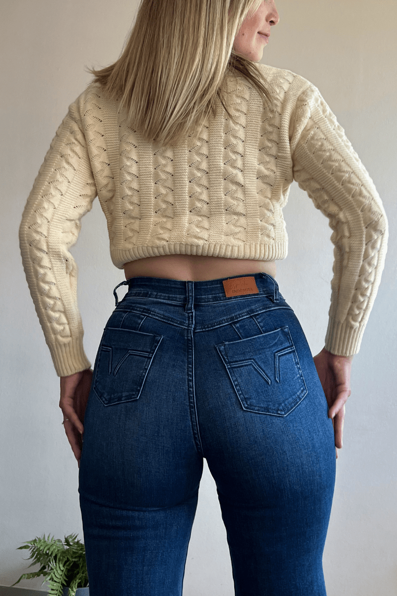 Cardigan sweater crop botones perlados