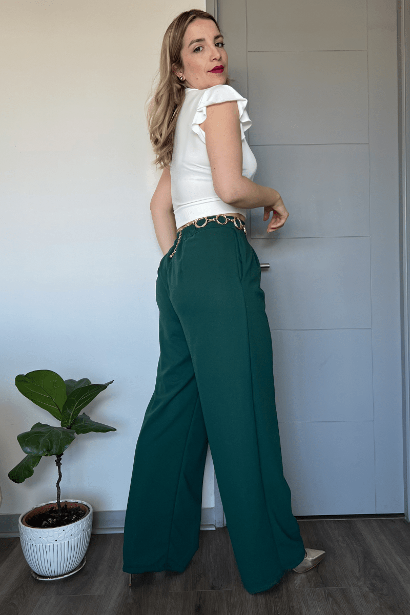 Pantalón sastrero palazzo elasticado cintura elasticada Lucky Collection
