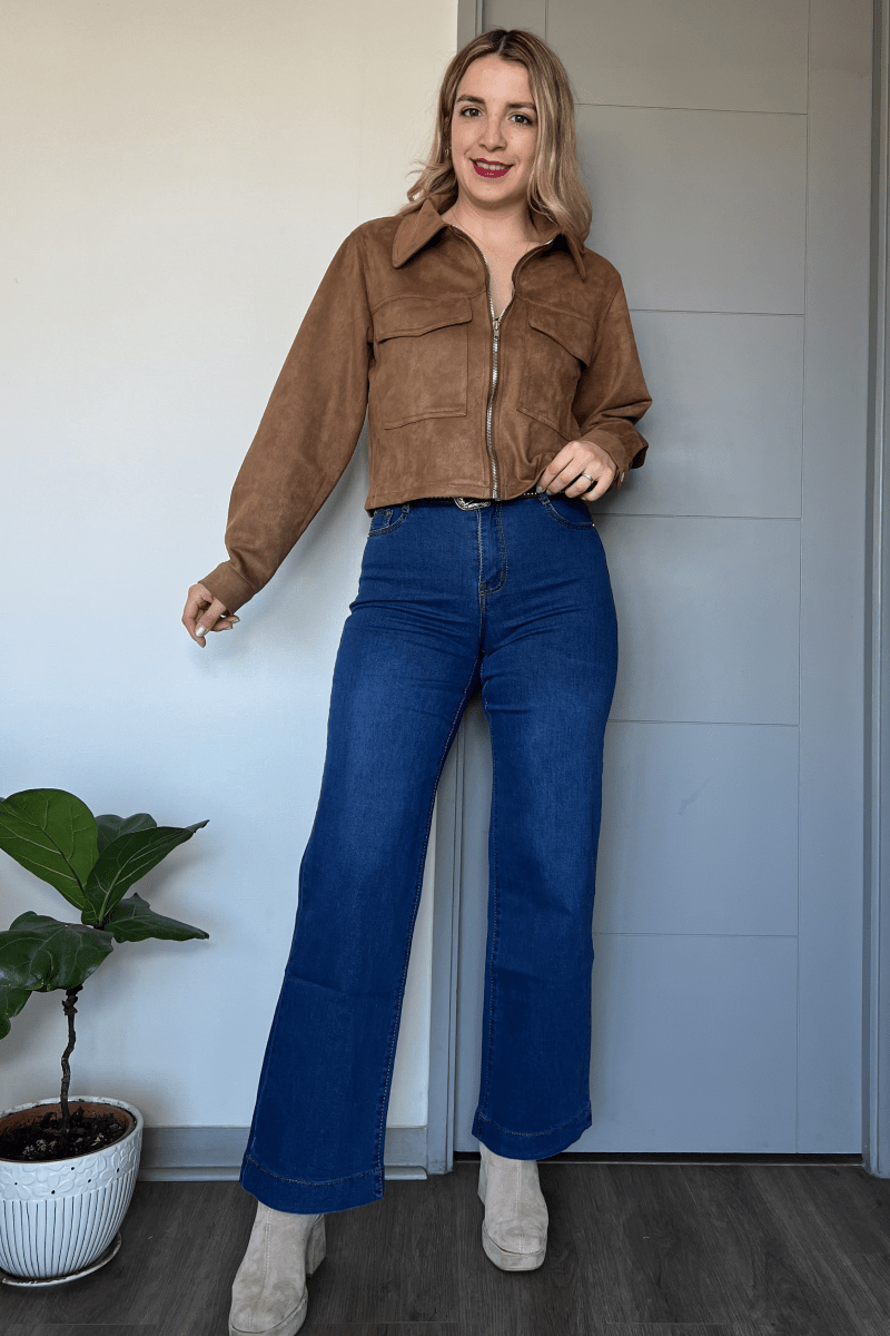 Chaqueta de gamuza con bolsillos delanteros