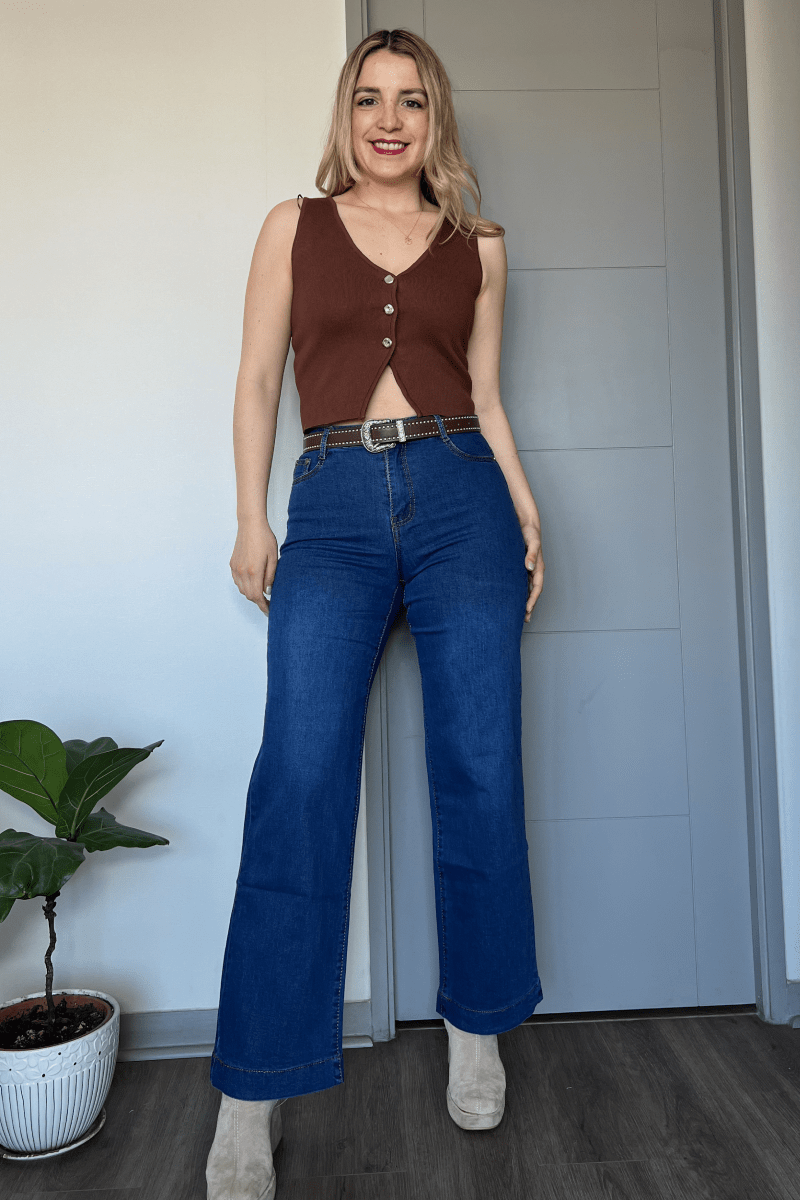 Jeans wide leg azul marino 2