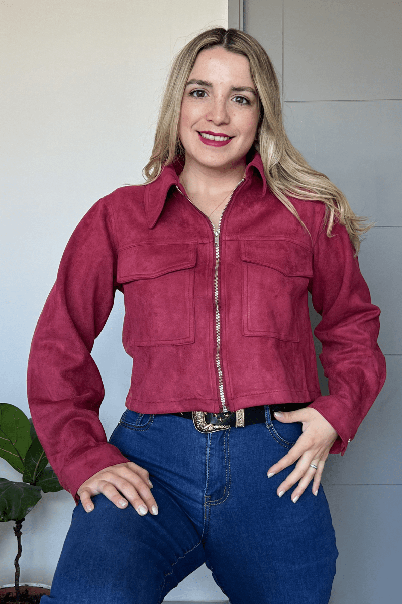 Chaqueta de gamuza con bolsillos delanteros