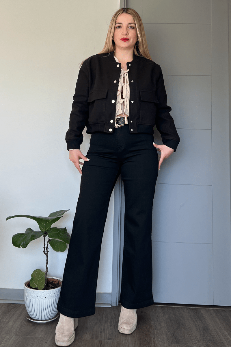 Chaqueta bomber de paño mujer cropped calidad premium