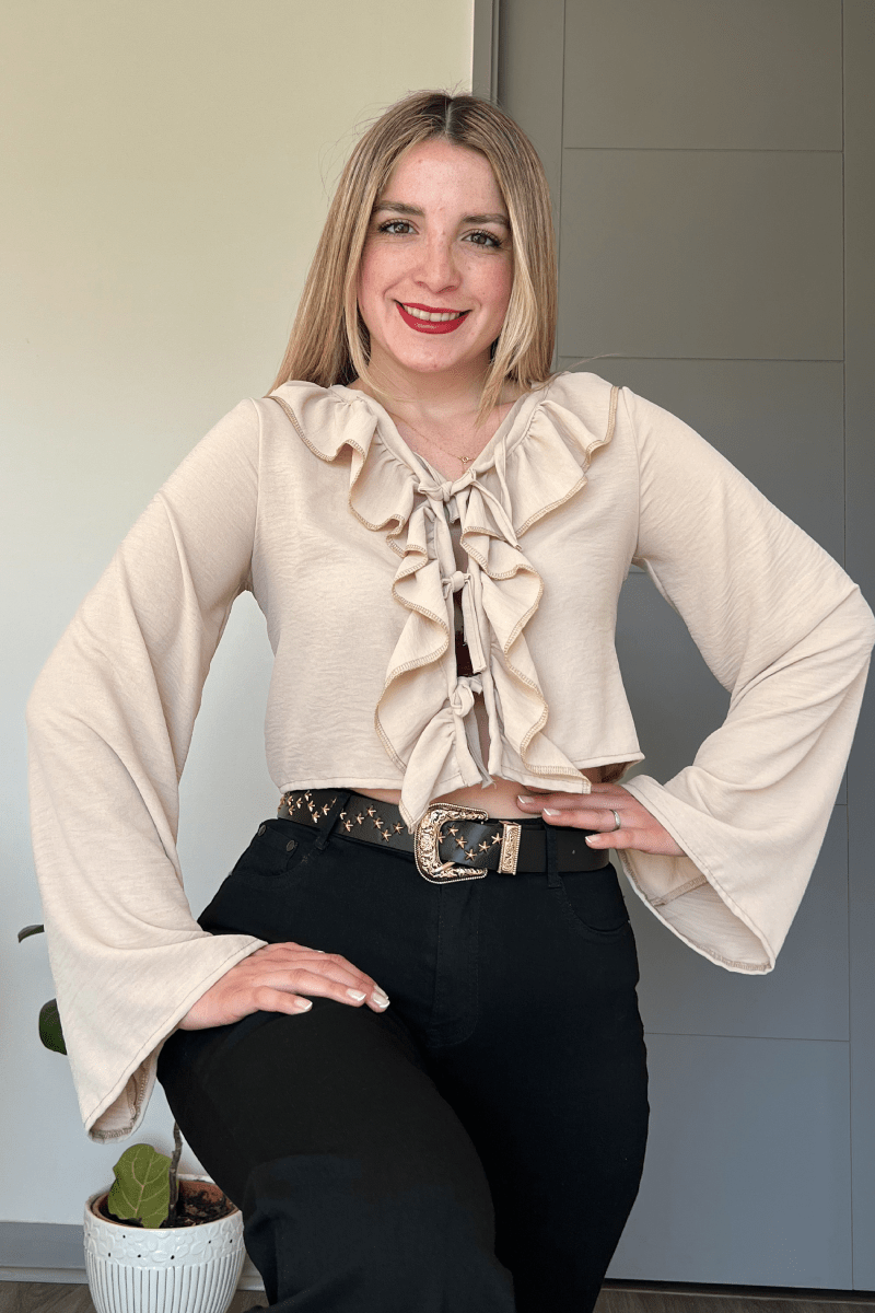 Blusa vuelitos en el centro manga boho Lucky Collection