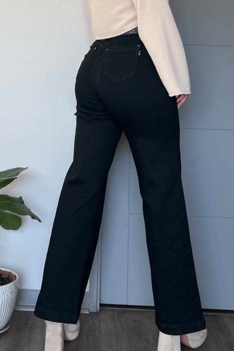 Jeans wide leg negro elasticado