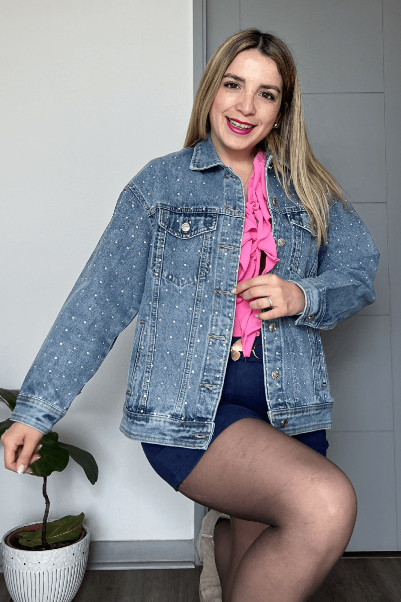 Chaqueta denim mezclilla brillos oversize