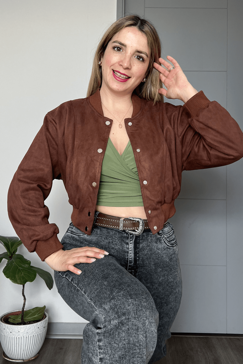 Chaqueta bomber gamuza elasticada con puños