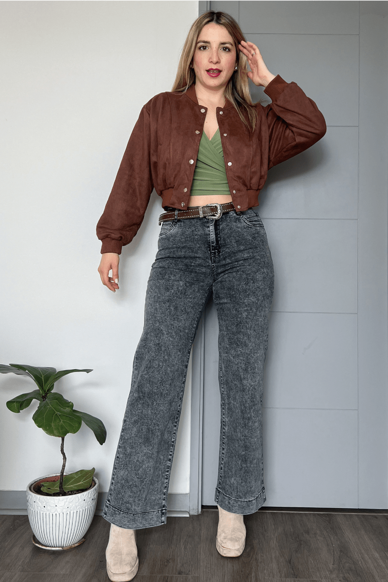Chaqueta bomber gamuza elasticada con puños