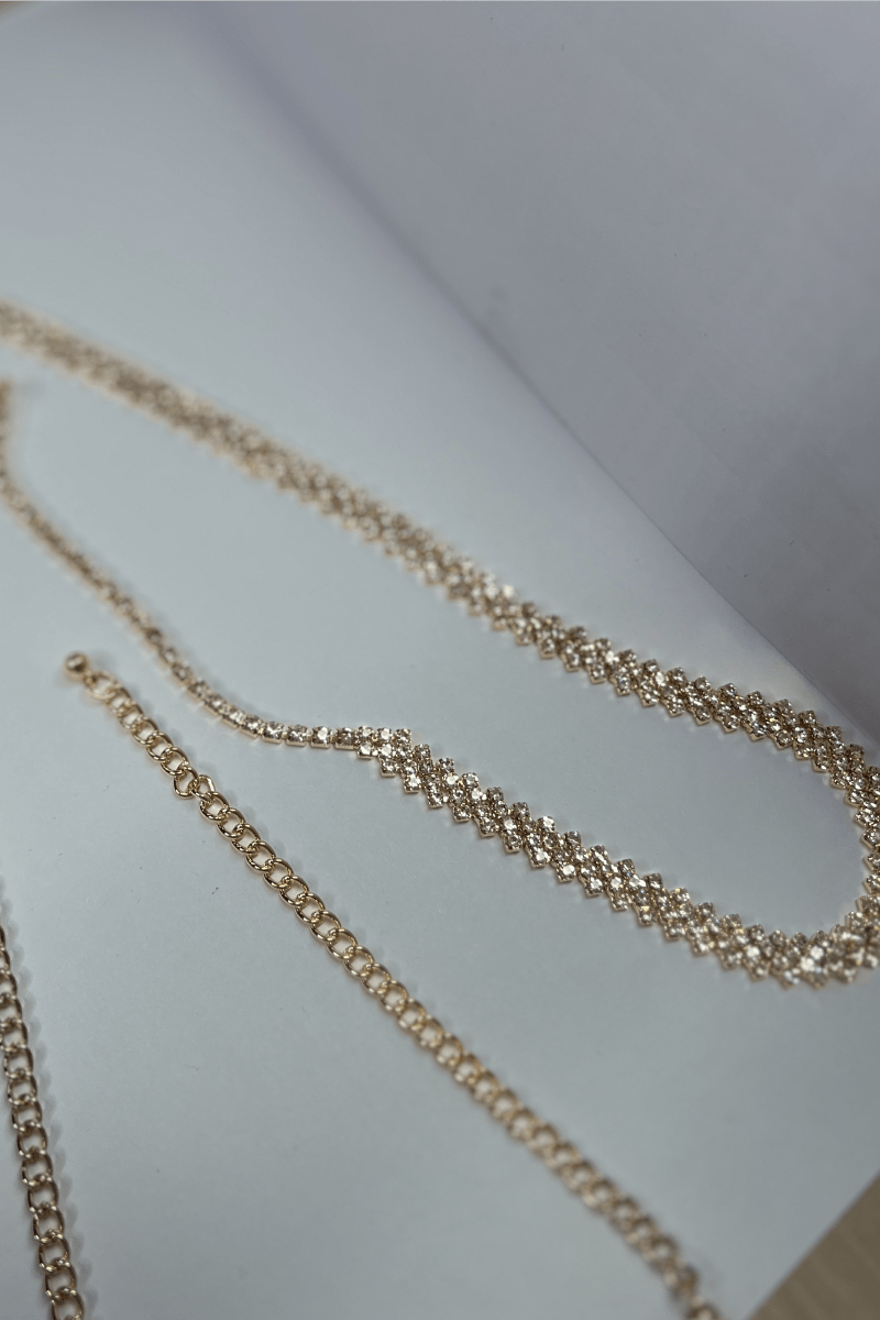 Cinturón cadena strass brillantes