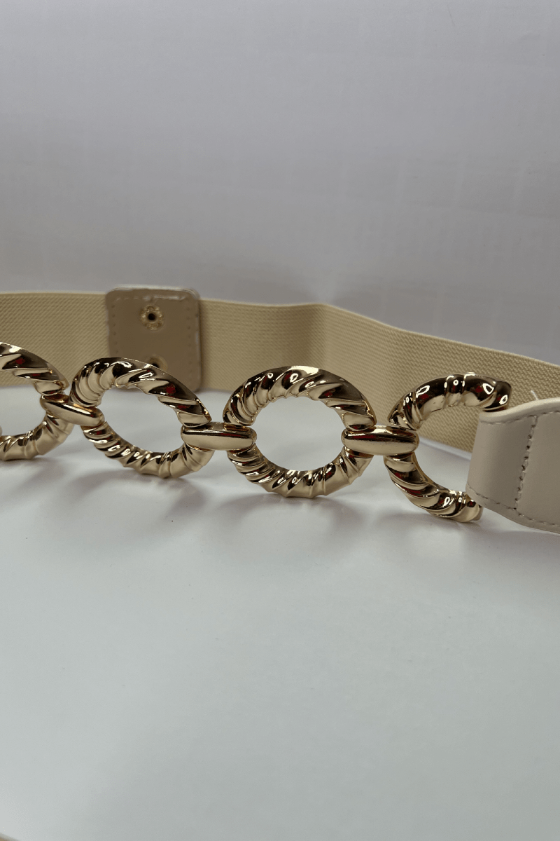 Cinturón hebillas circulares doradas elasticado eco cuero