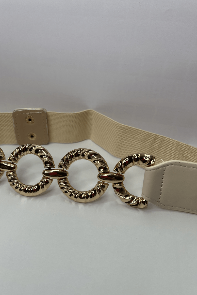 Cinturón hebillas circulares doradas elasticado eco cuero