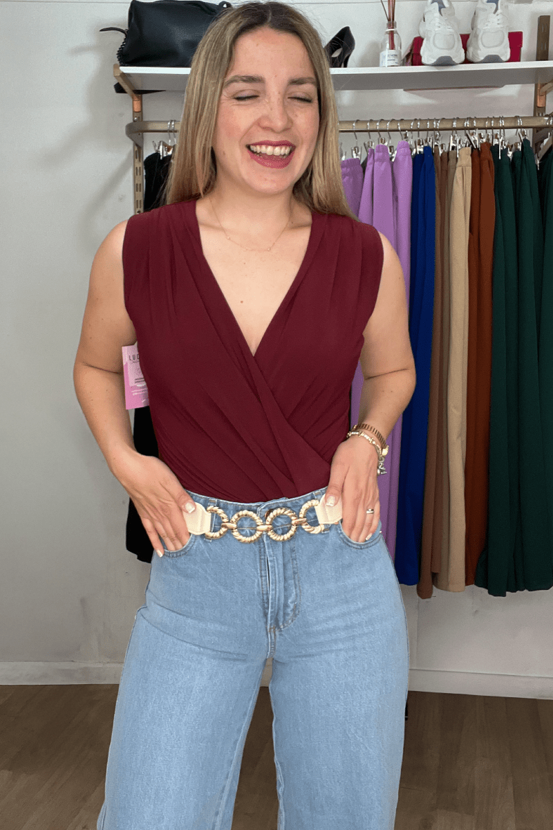 Body doble lycra escote V sin mangas