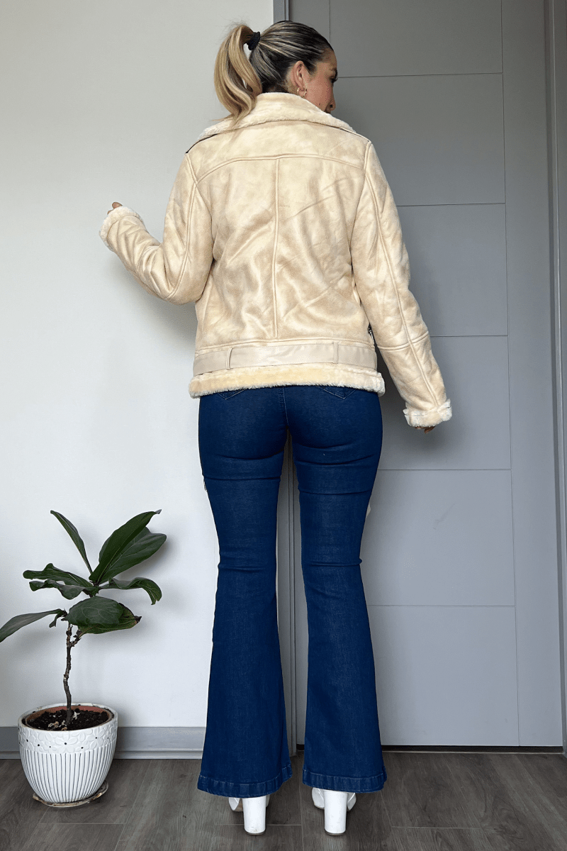 Aviadora tendencia gamuza 100% forrada chiporro calidad premium crema
