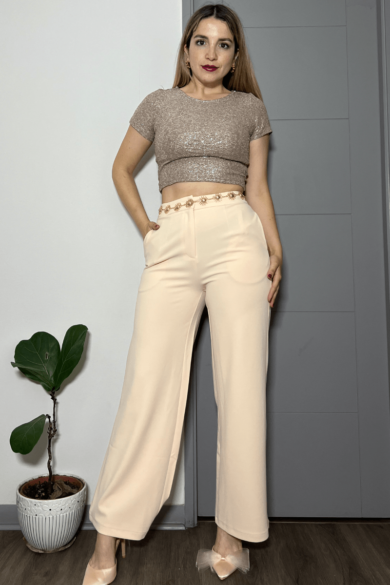 Polera crop brillante con lentejuelas