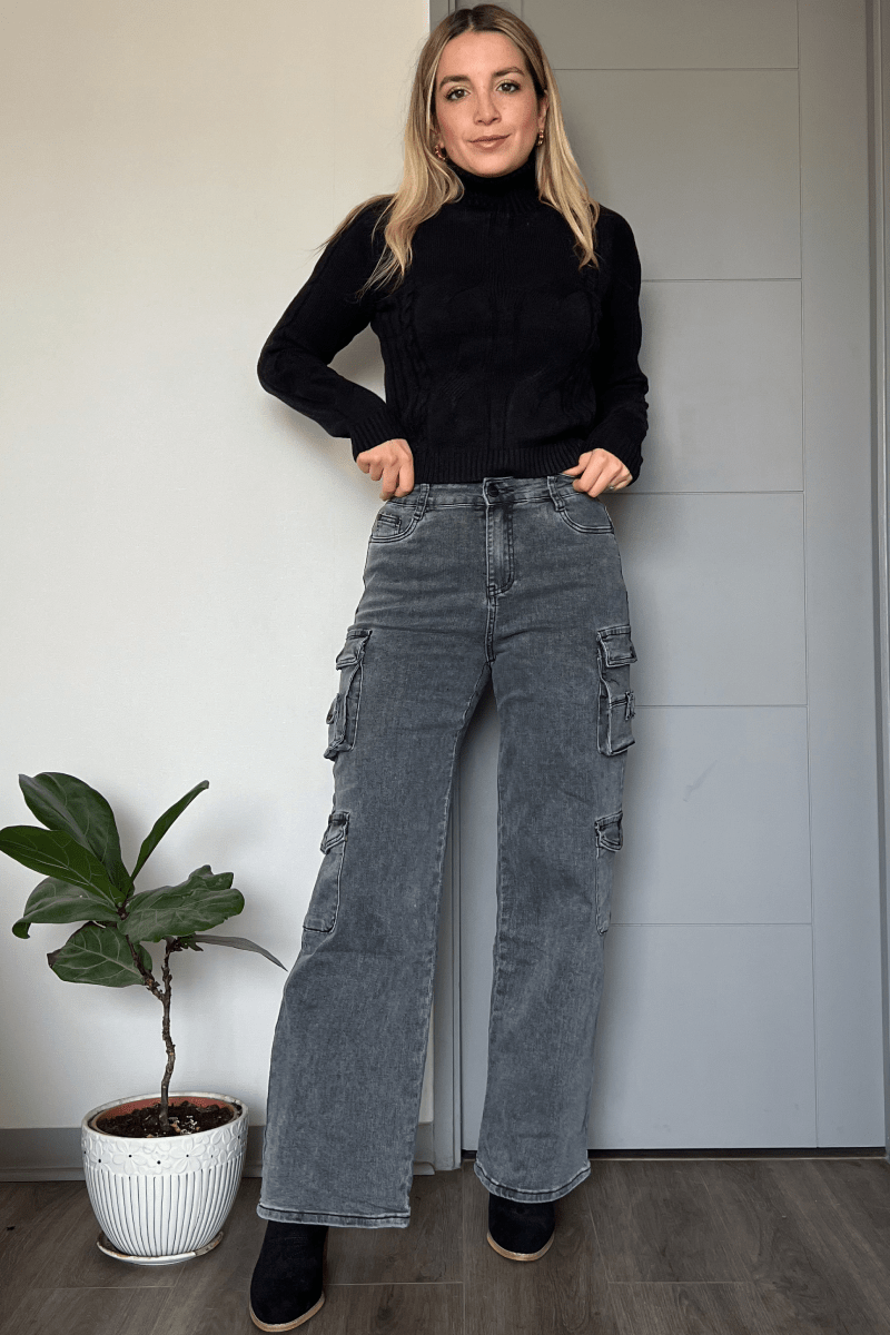 Jeans cargo mujer elasticados y tiro alto