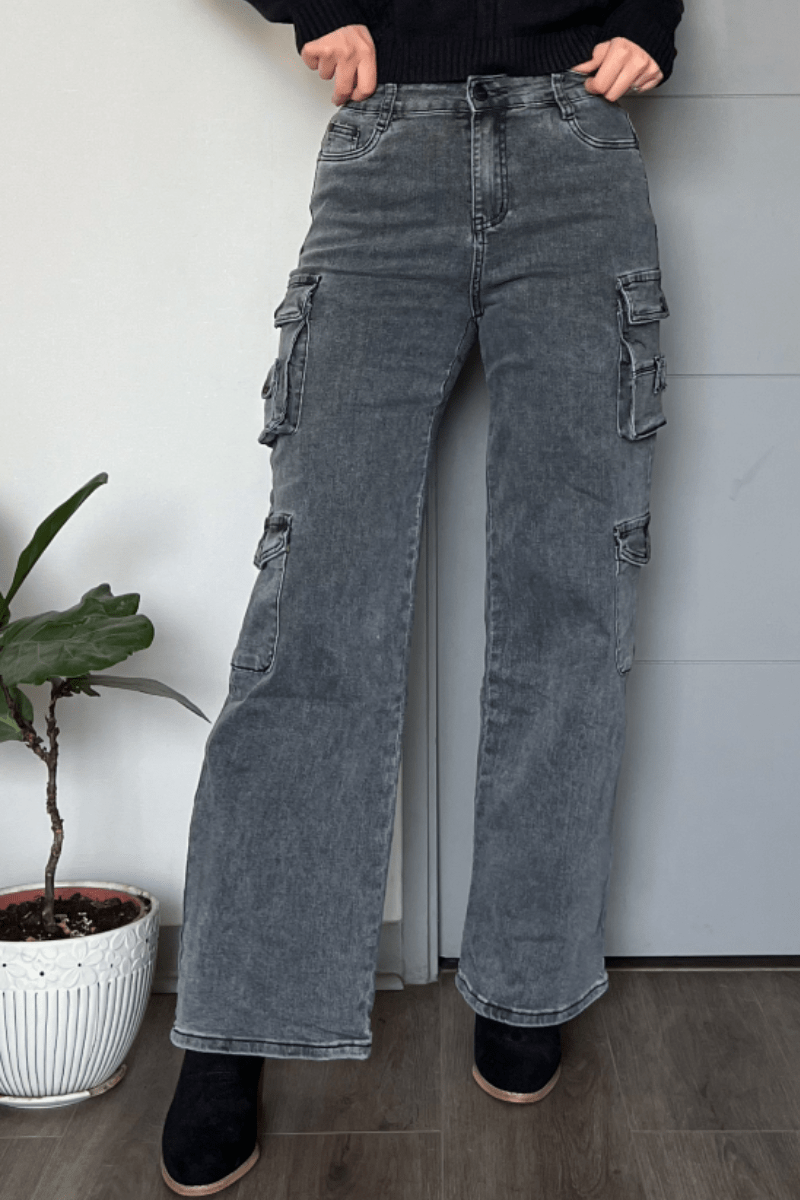 Jeans cargo mujer elasticados y tiro alto