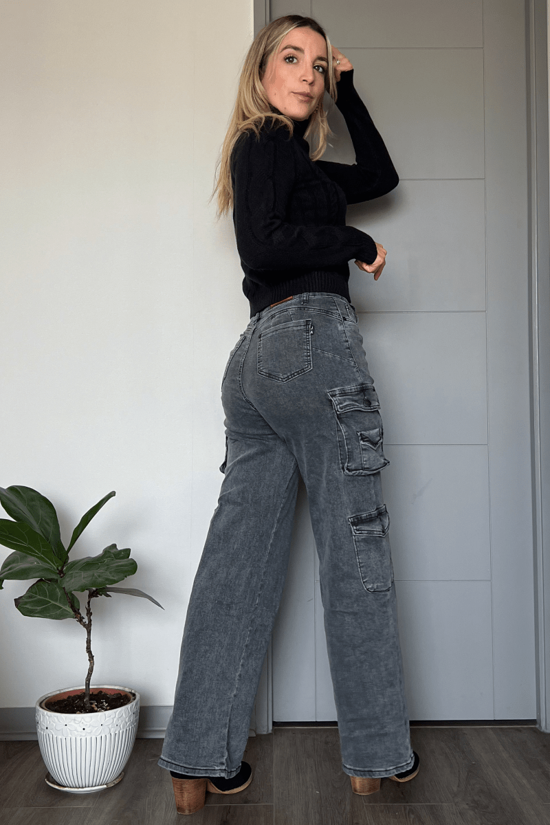 Jeans cargo mujer elasticados y tiro alto