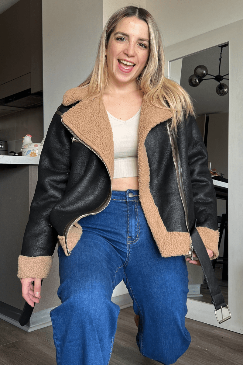 Maxi aviadora chocolate estilo oversize 100% chiporro por dentro