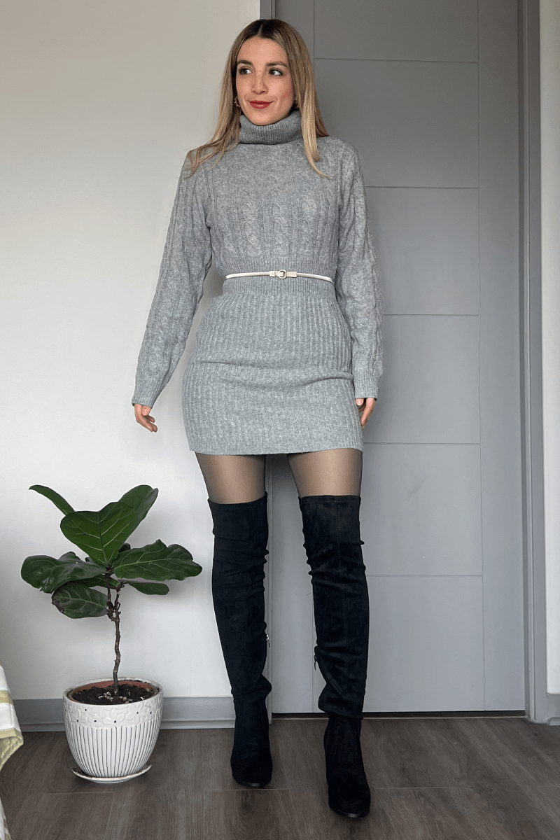Vestido de invierno cuello tortuga tejido trenzado