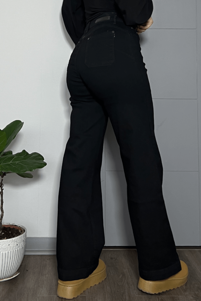 Jeans wide leg negro elasticado