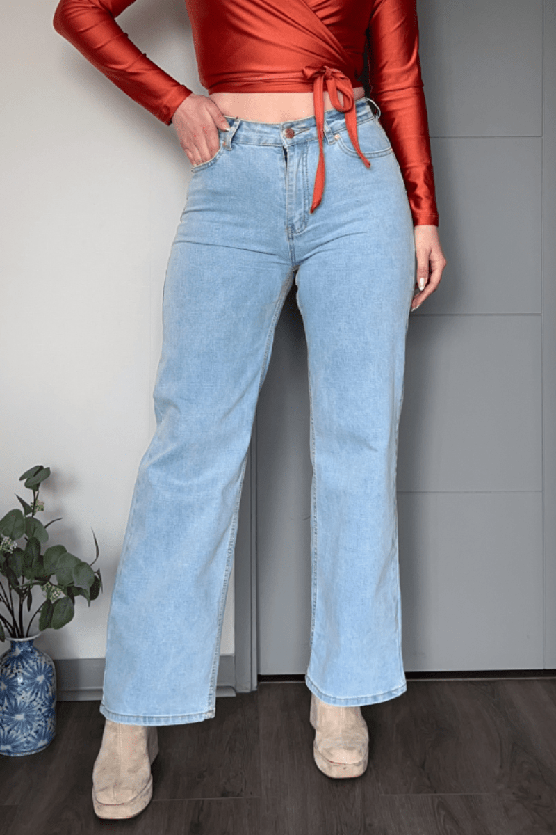 Jeans wide leg celeste