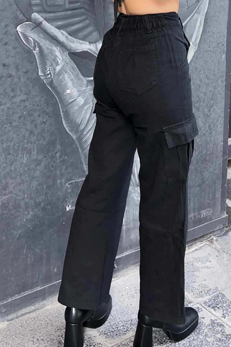 Jeans cargo cintura elasticada