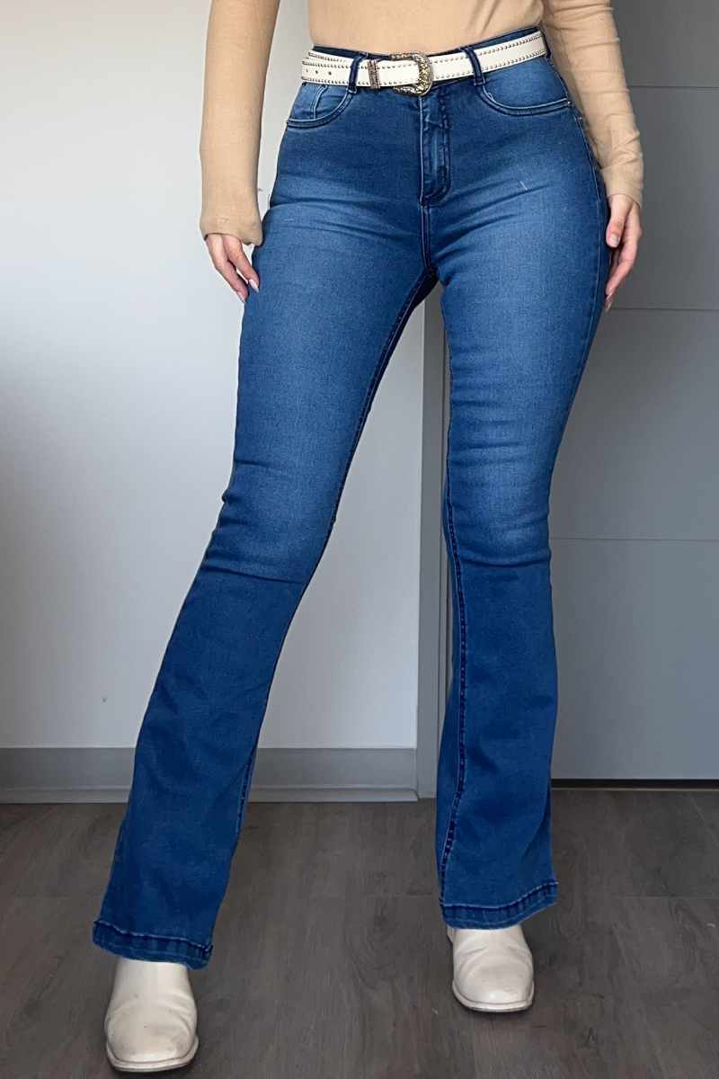 Jeans flare azul tiro alto calidad premium