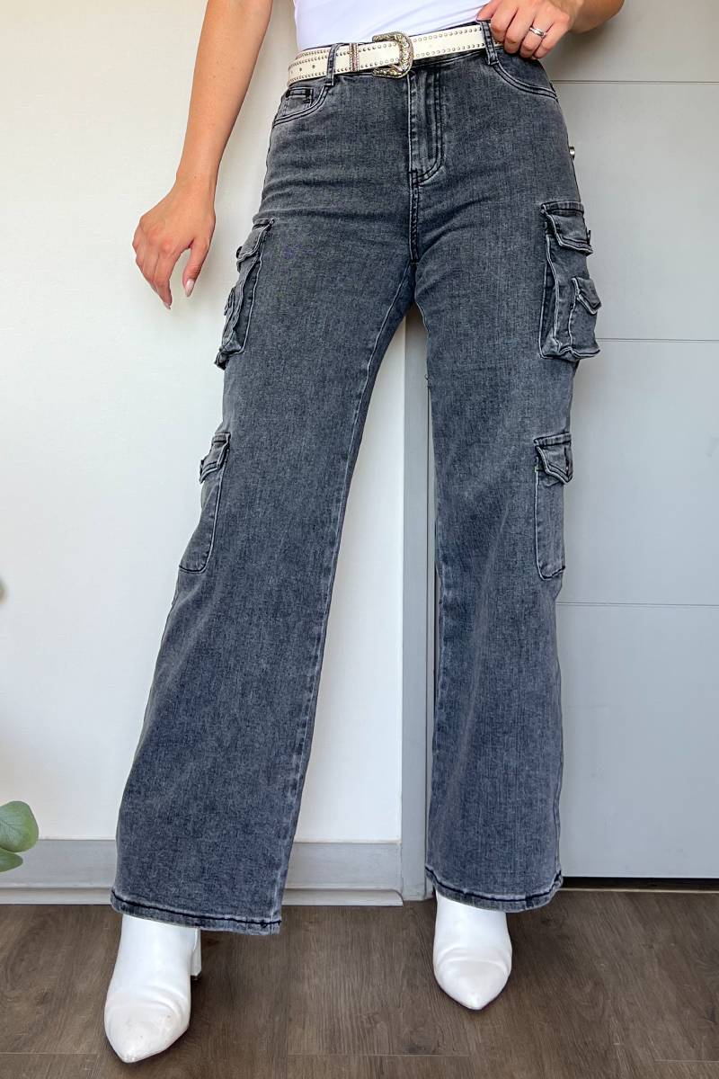 Jeans cargo mujer elasticados y tiro alto