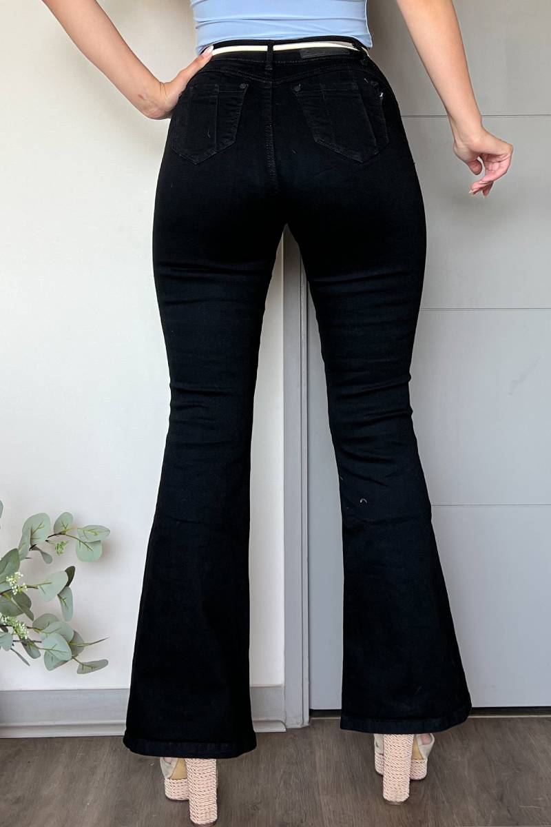 Jeans mujer flare tiro alto negro