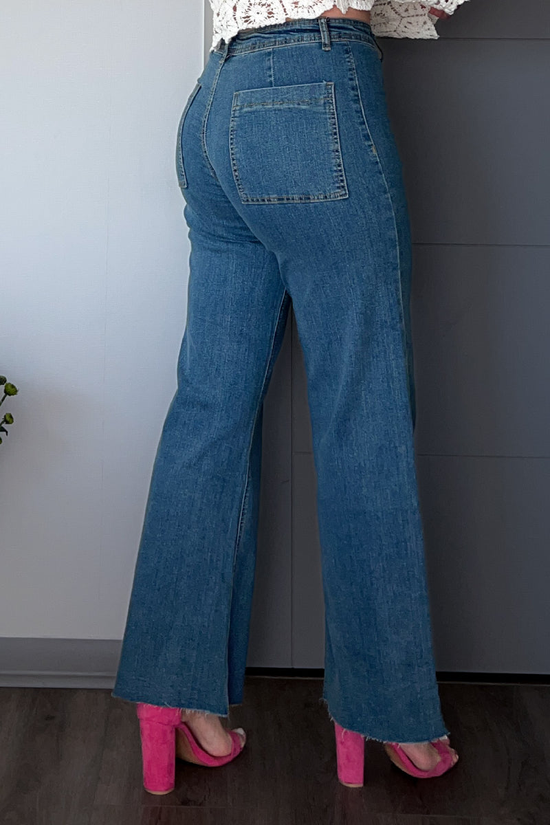 Jeans wide leg azul